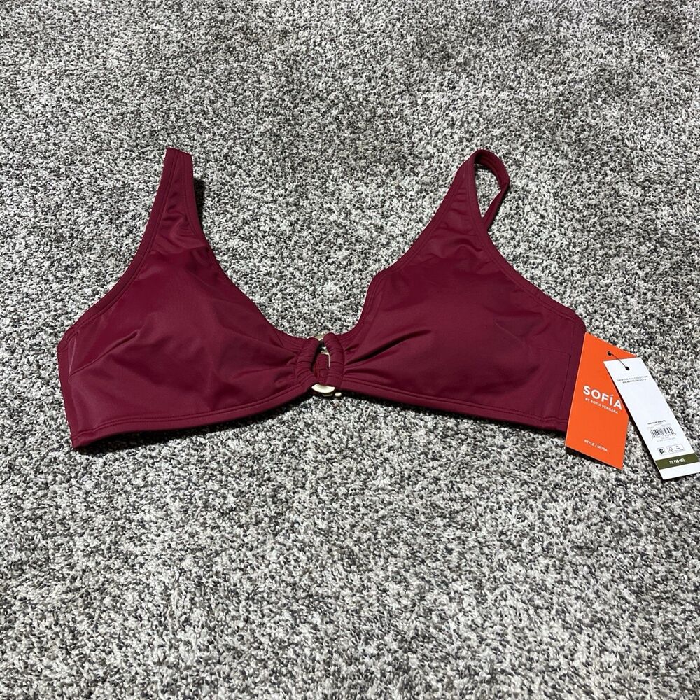 SOFIA By Sofia Vergara Swimwear Top Ring Front Bralette Cranberry XL 16-18 NWT